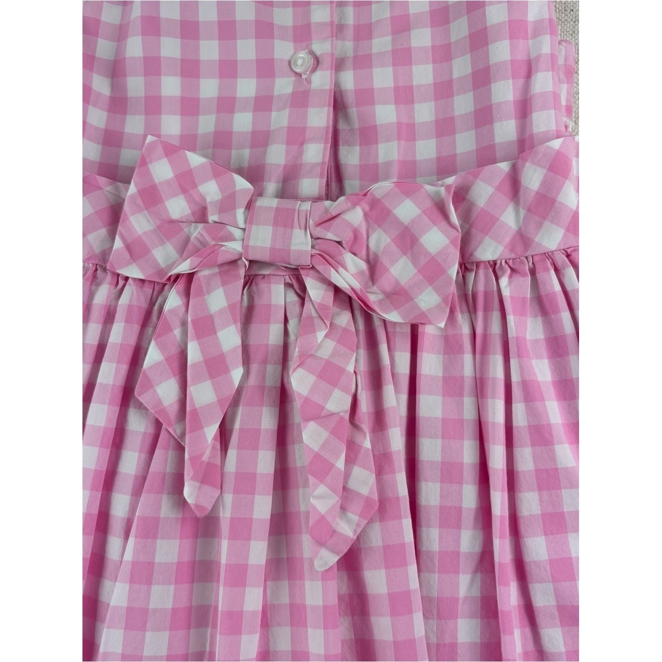 Janie and Jack girls 7 Pink Gingham Sleeveless Smocked Dress Peter Pan Collar
