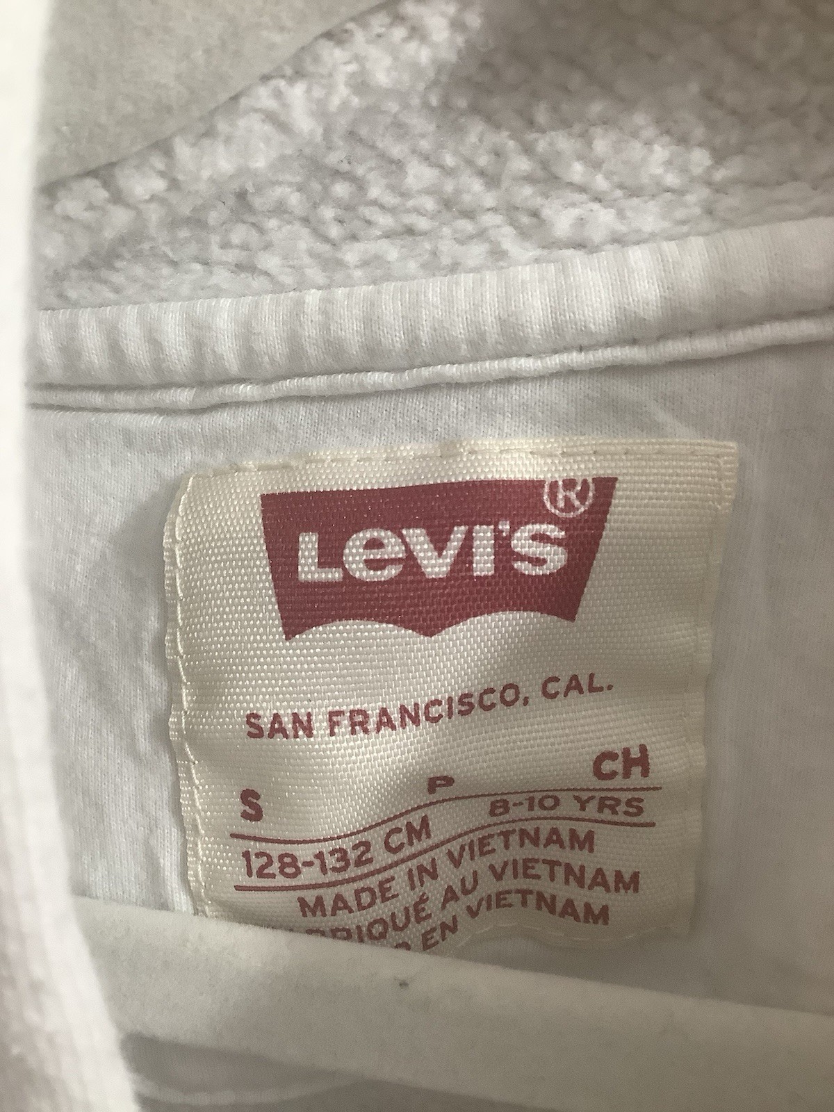 Levi’s White Silver Tab Soft Cozy Fleece Hoodie Size Small Blue Text Logo