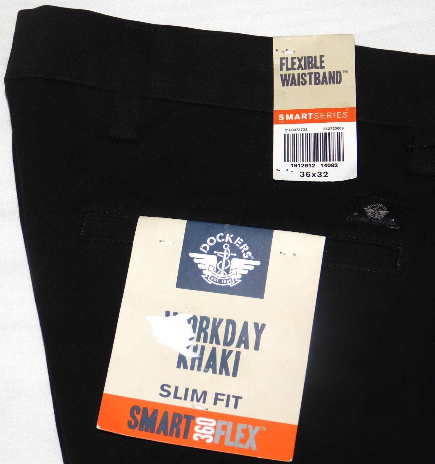 DOCKERS Workday Khaki Slim Fit Pants 360 4 Way Stretch Flexible Waistband Black