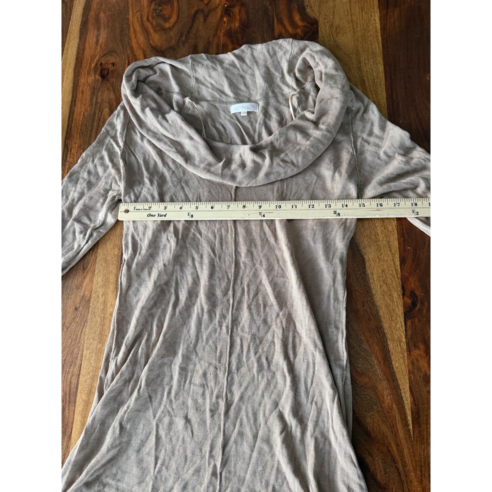 Lanvies Womens Taupe Cowl Neck Long Sleeve Viscose Knit Sweater Dress Tunic L