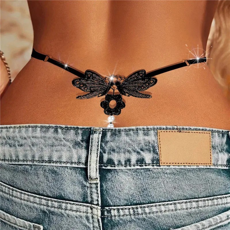 Sexy Women Lace Pearl Thong G-string Panties Lingerie Underwear Crotchles T-back