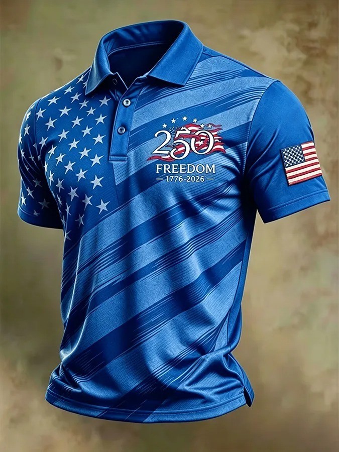 250th Anniversary Polo Shirt 1776-2026, American Flag Polo Men, Patriotic Shirt