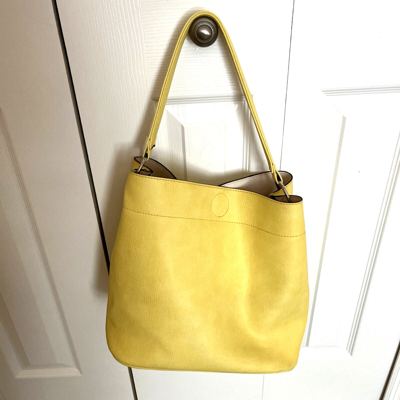 Yellow Shoulder Tote Vegan Leather LG Bag 12″W x 11″H x 7″D~7″ Strap Drop