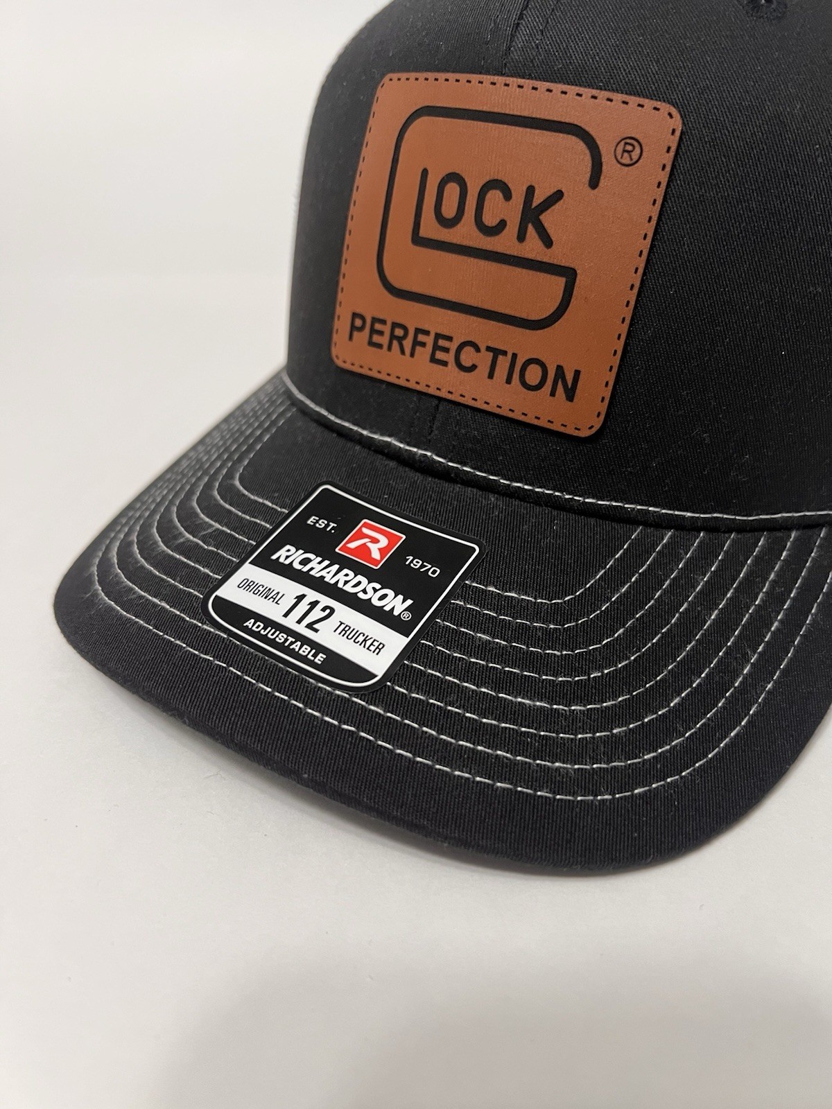 Glock Perfection Richardson 112 Mesh Back Trucker Hat Brown Leather Patch NWT