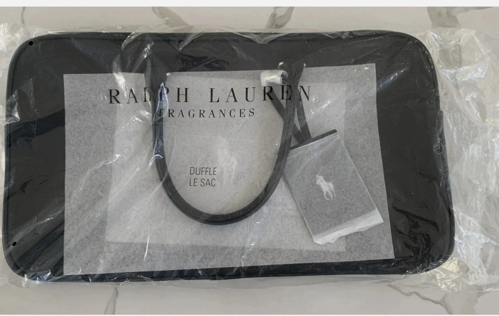 Ralph Lauren Fragrances Duffle Black Faux Leather Travel Shoulder Gym Bag –