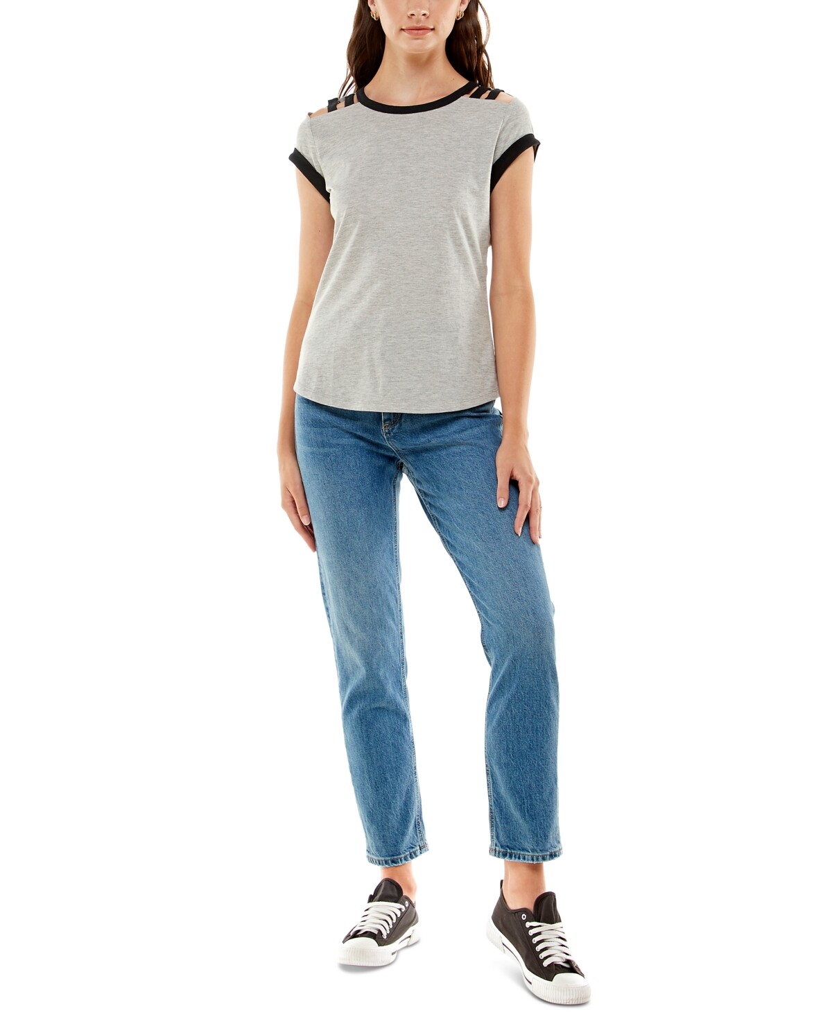 MSRP $29 Crave Fame Juniors’ Lattice-Shoulder Top Gray Size Medium NWOT