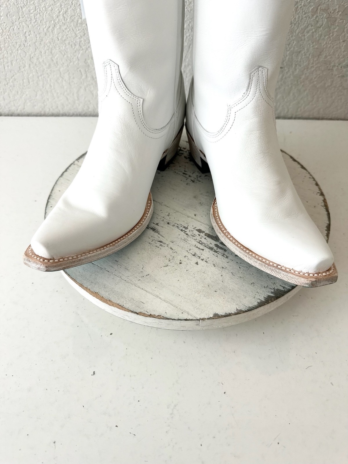 Lane EMMA JANE White Cowboy Boots Western Cowgirl Mid Calf Tall Snip Toe Sz 7.5