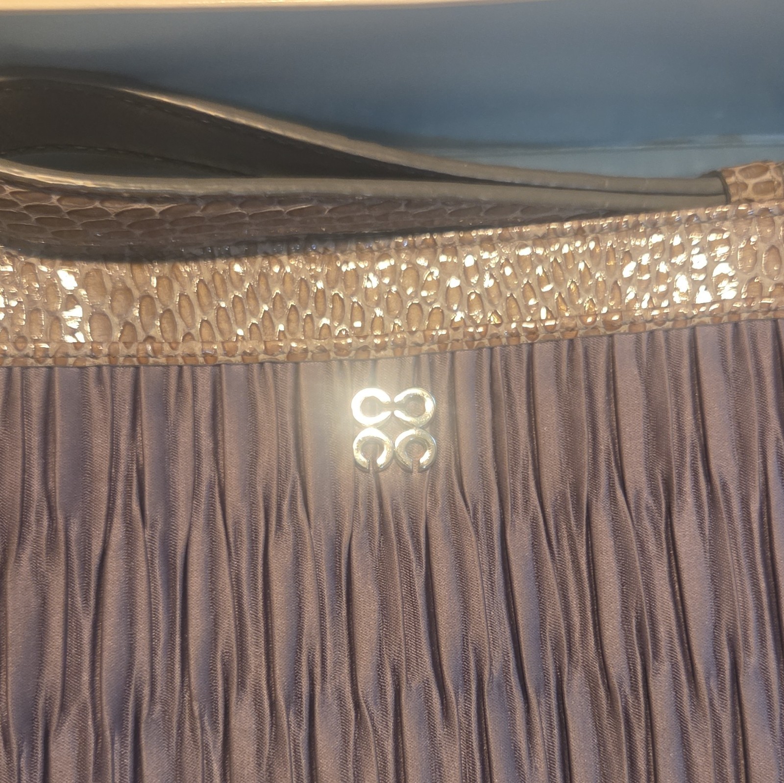 Coach Pleated Shoulder Bag Zip Pouch Wristlet Brown Purple Lined Pockets