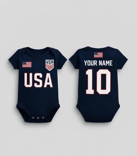 America Baby Soccer Bodysuit, Personalized Name Number Baby Jersey, Flag WC 2026