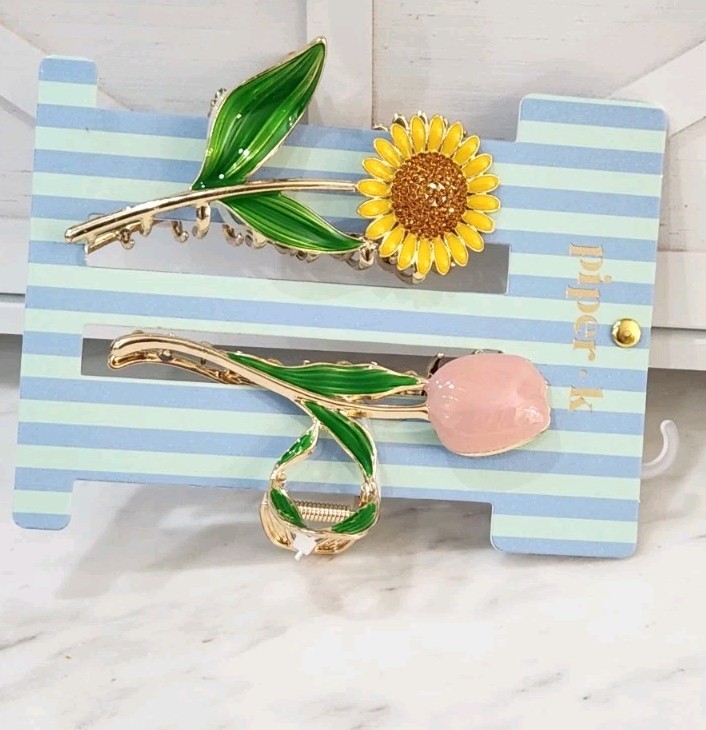 NEW! Piper K Sparkling Sunflower & Tulip Hair Claws Set 2