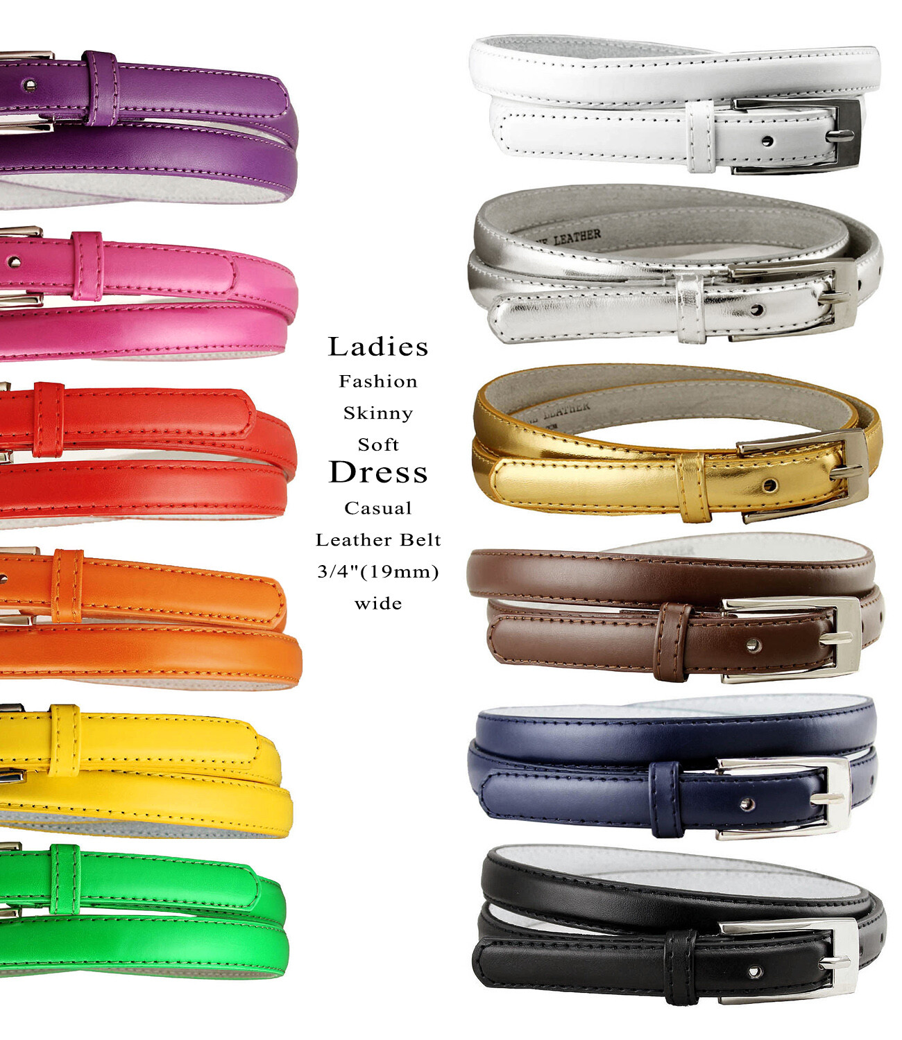 Women Solid Color Skinny Dress Belt, 3/4″ Wide *Multiple Colors!* SHIPS FROM US