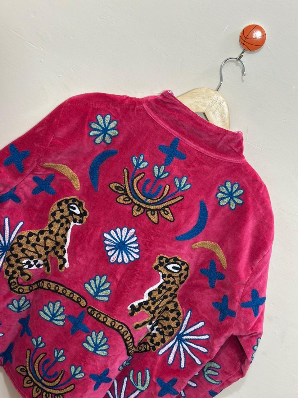 Pink Floral Velvet Suzani Jacket Handmade Embroidered Festival Fashionable Coat