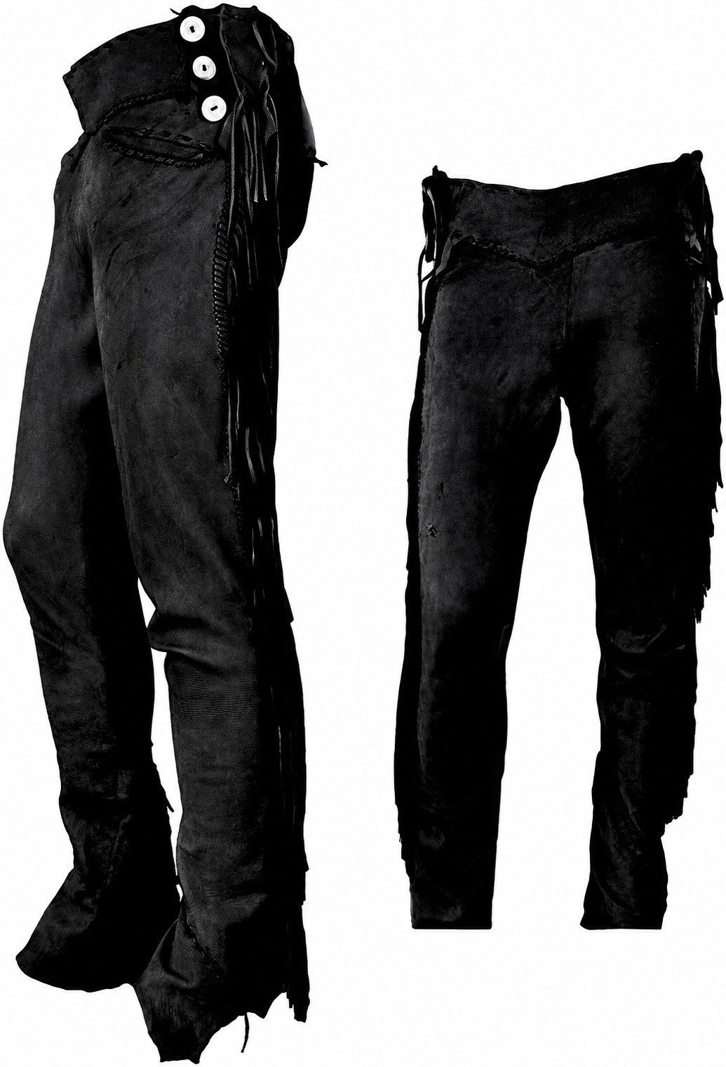 Men’s Black Suede Leather Cowboy Pants Native American Western Side Fringe