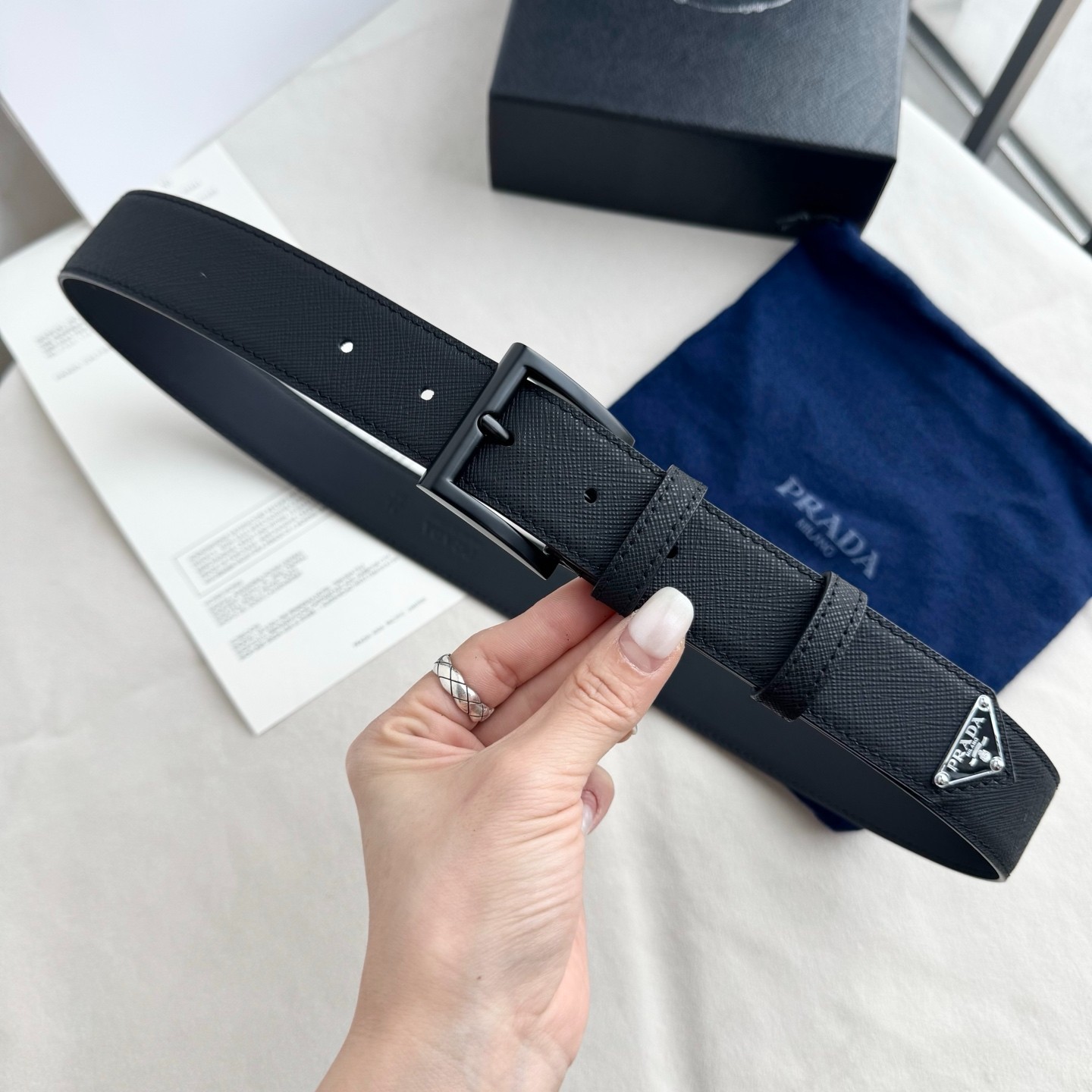 Prada Belt handmade leather belt width 3.5cm/1.38inch