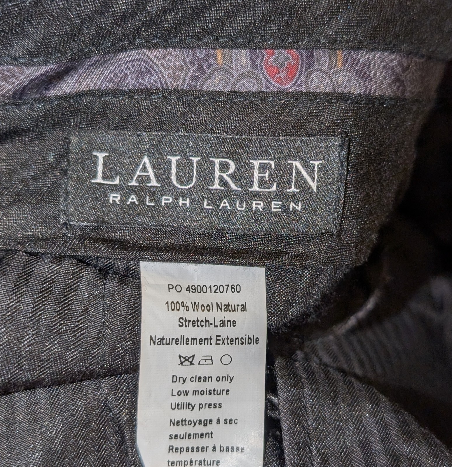 Lauren Ralph Lauren Suit Mens 52R Pant 48×28 Gray Stretch Wool Black Label