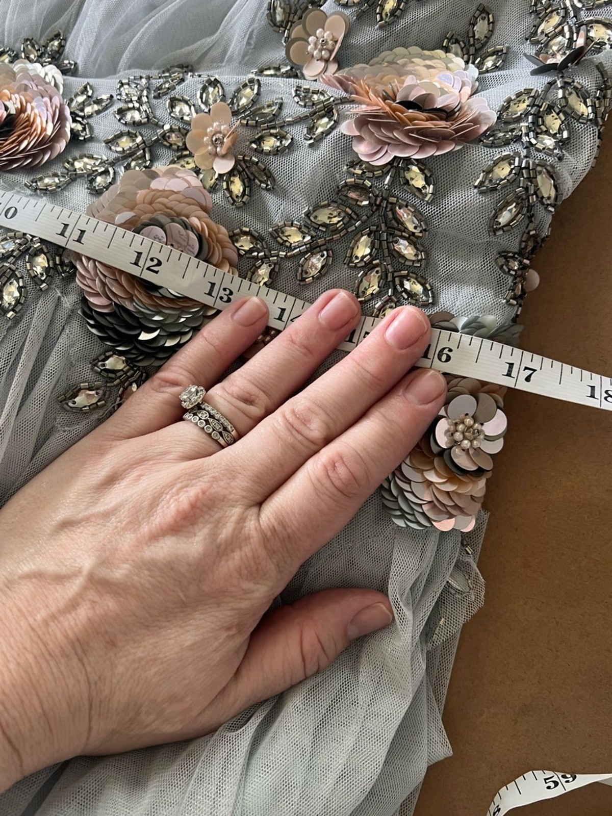 BHLDN Anthropologie Nymph Dress Beaded Tulle Gray size 12