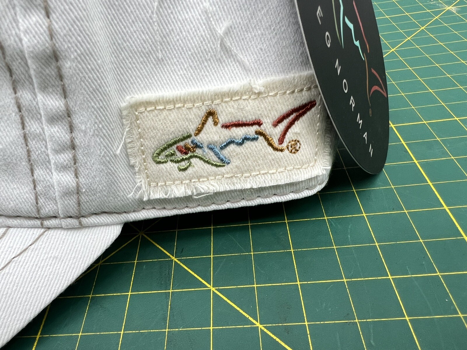 Greg Norman Beige w/ Tan Stitching Embroidered Shark Logo Golf Hat Cap – New!