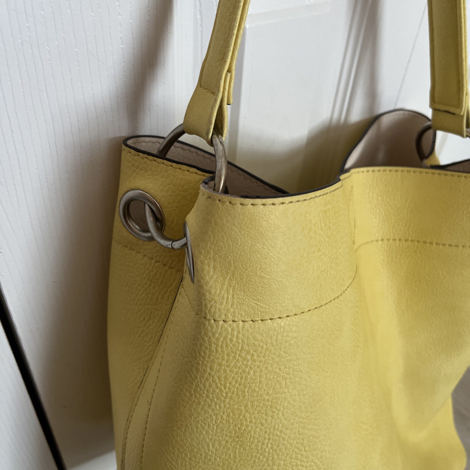 Yellow Shoulder Tote Vegan Leather LG Bag 12″W x 11″H x 7″D~7″ Strap Drop