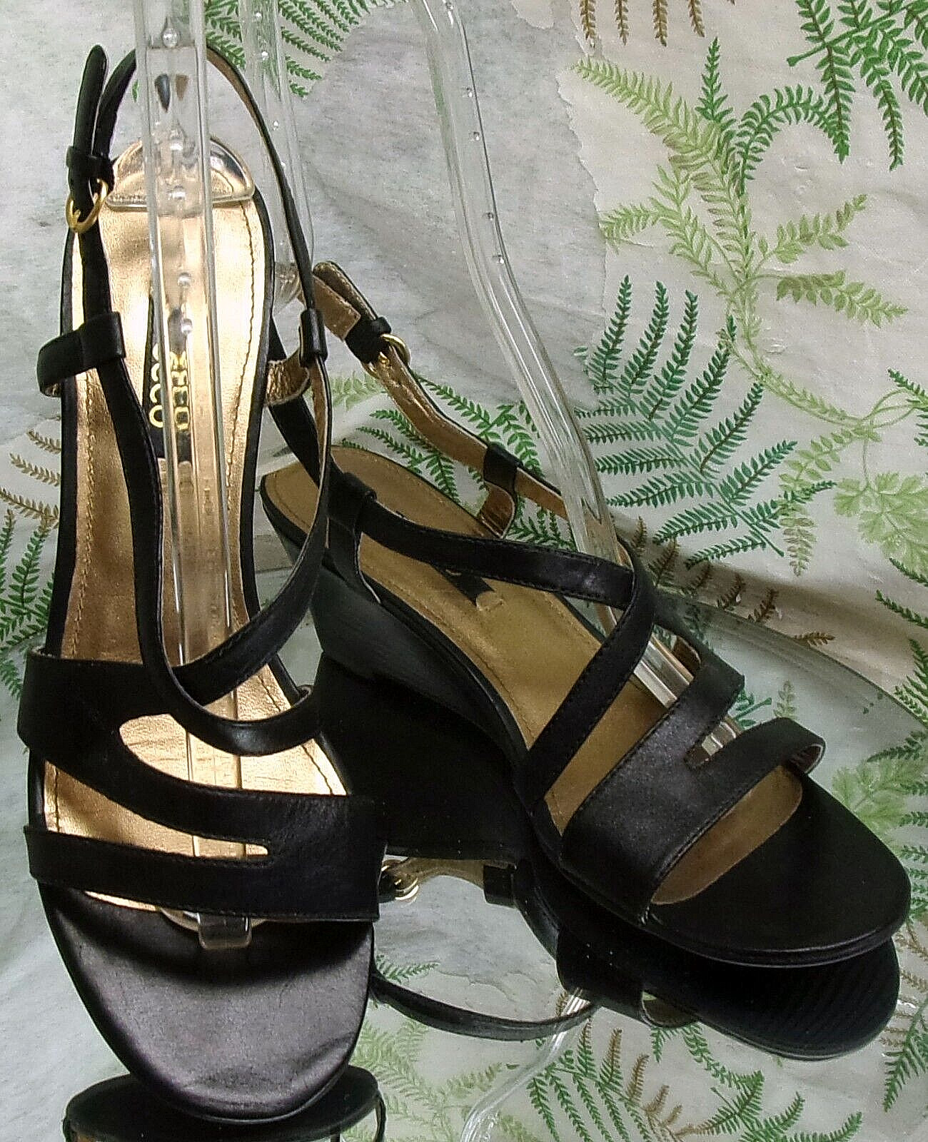ECCO BLACK LEATHER SLINGBBACK OPEN TOE SANDALS HEELS SHOES WOMENS SZ 9 9.5 EU 40