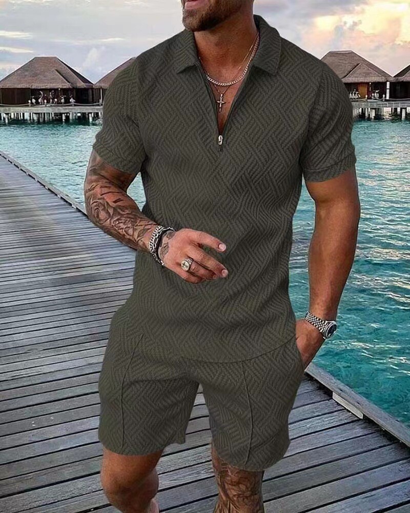 Mens Short Sets 2 Piece Outfits Pol Shirt Casual Short Sleeve and Shorts Set