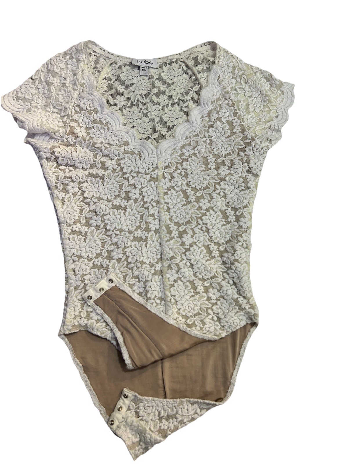 Bebe White Floral Lace Bodysuit Women’s Small Y2K Coquette Fairy Grunge Vintage