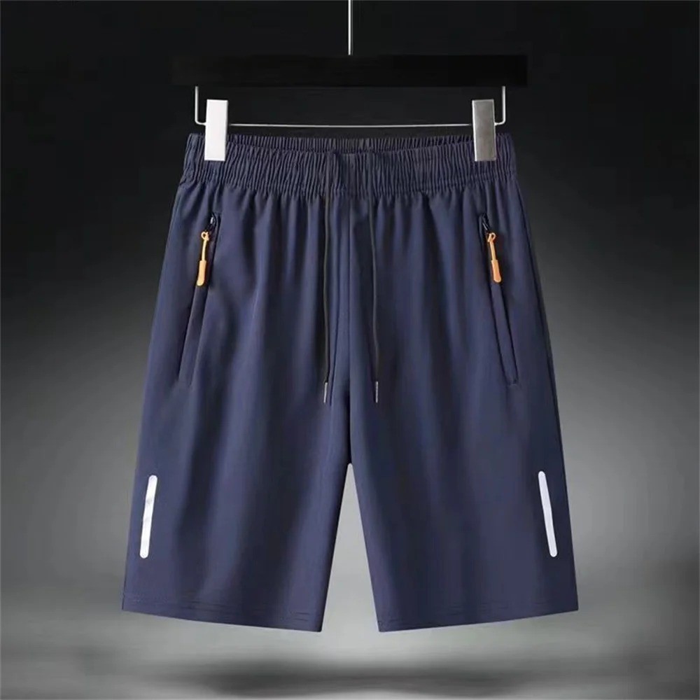 Men Ice Silk Shorts Quick Dry Summer Beach Gym Sport Zipper Pocket