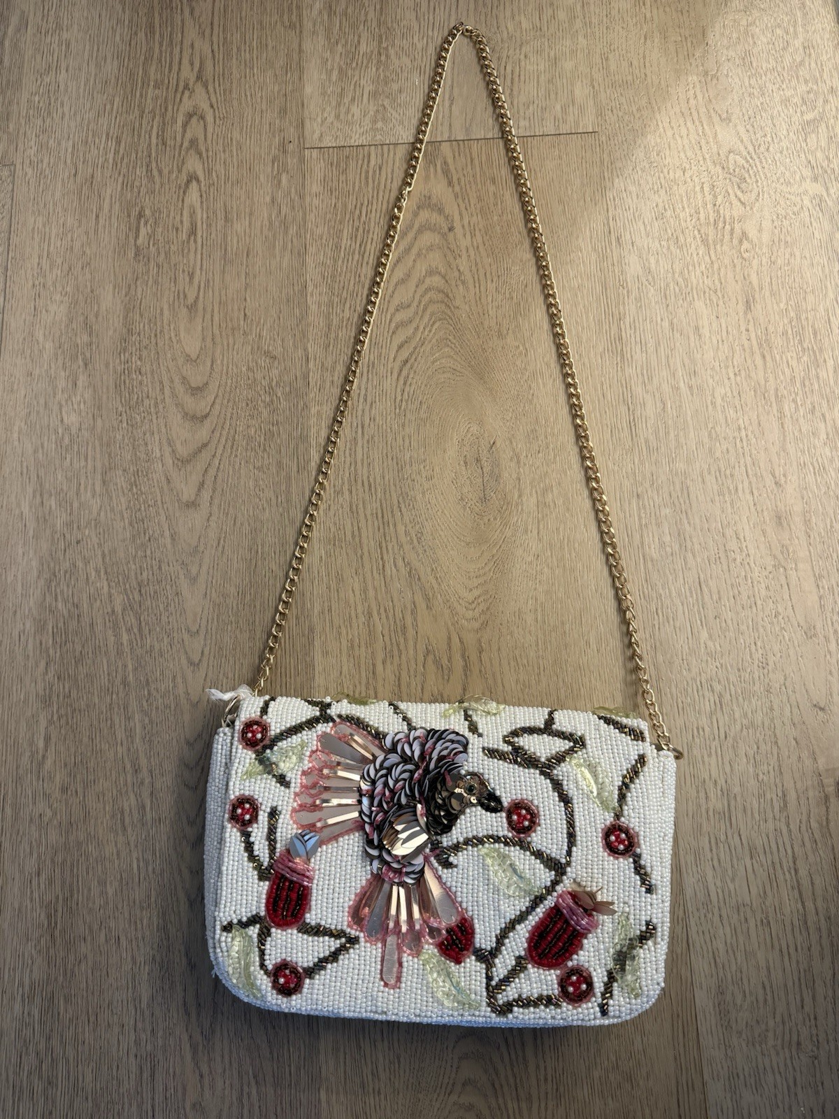 New Viral Tiktok Hummingbird Handmade Ivory Beaded Sequin Floral Shoulder Bag