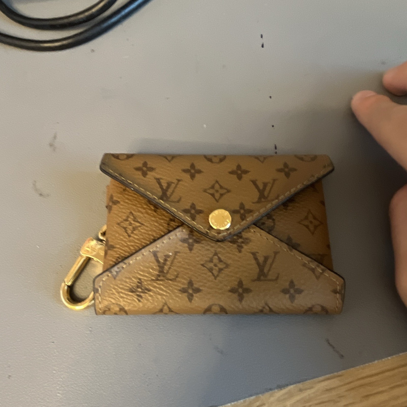 Louis Vuitton Monogram Envelope Pouch Key Chain Detachable Brown Gold Leather