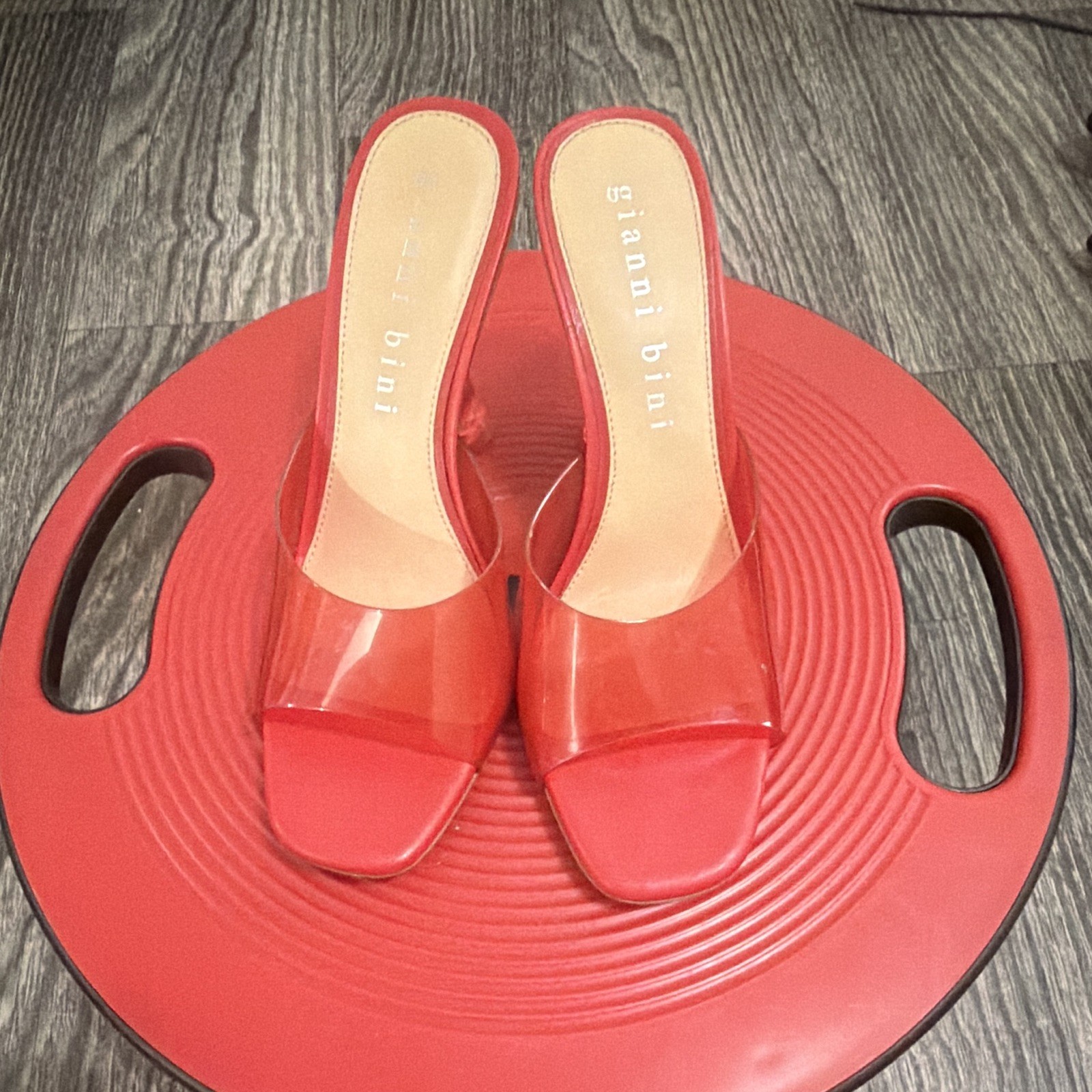 Gianni Bini Women’s Red Slip-On Mule Heels Square Toe Strappy Synthetic 9.5