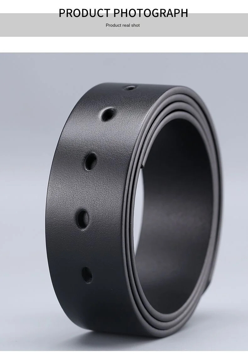 3.8CM Wide No Buckle Genuine Leather Belts for Men With Holes Cowhide Belt Strap