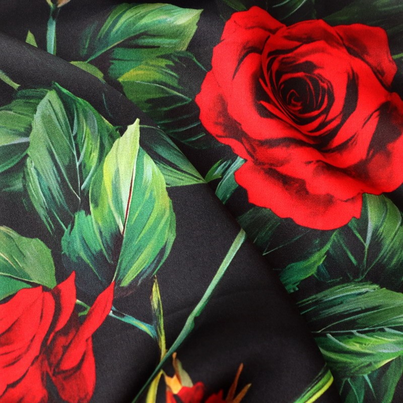100% Mulberry Silk Satin Square Scarf Red Rose Floral Print 20.9″×20.9″
