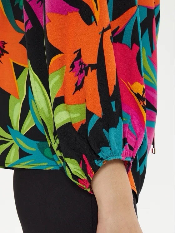 Joseph Ribkoff Size 4 Multi Color Tropical Print Flared Blouse Women’s NWT $195
