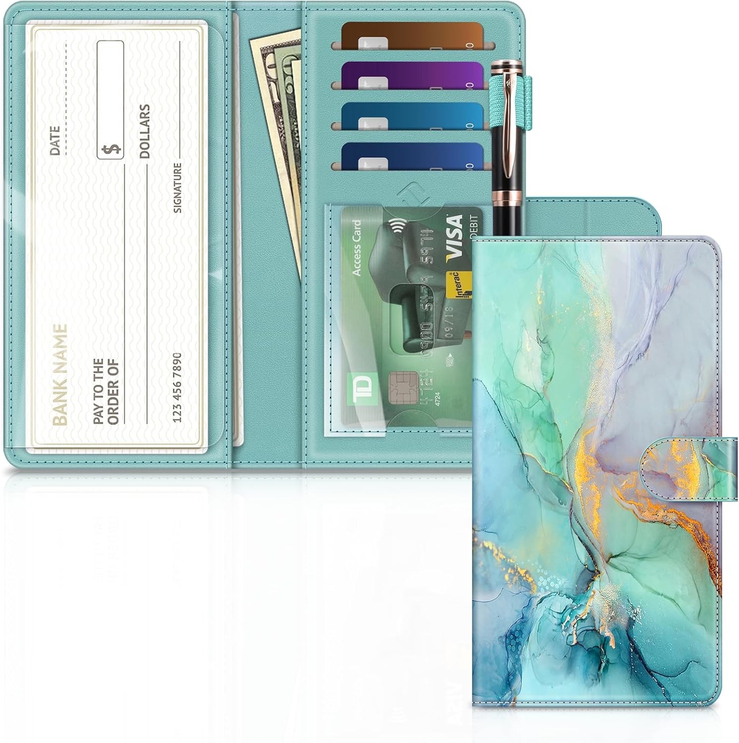 Checkbook Cover RFID Blocking Standard Register Duplicate Checks with Pen Holder