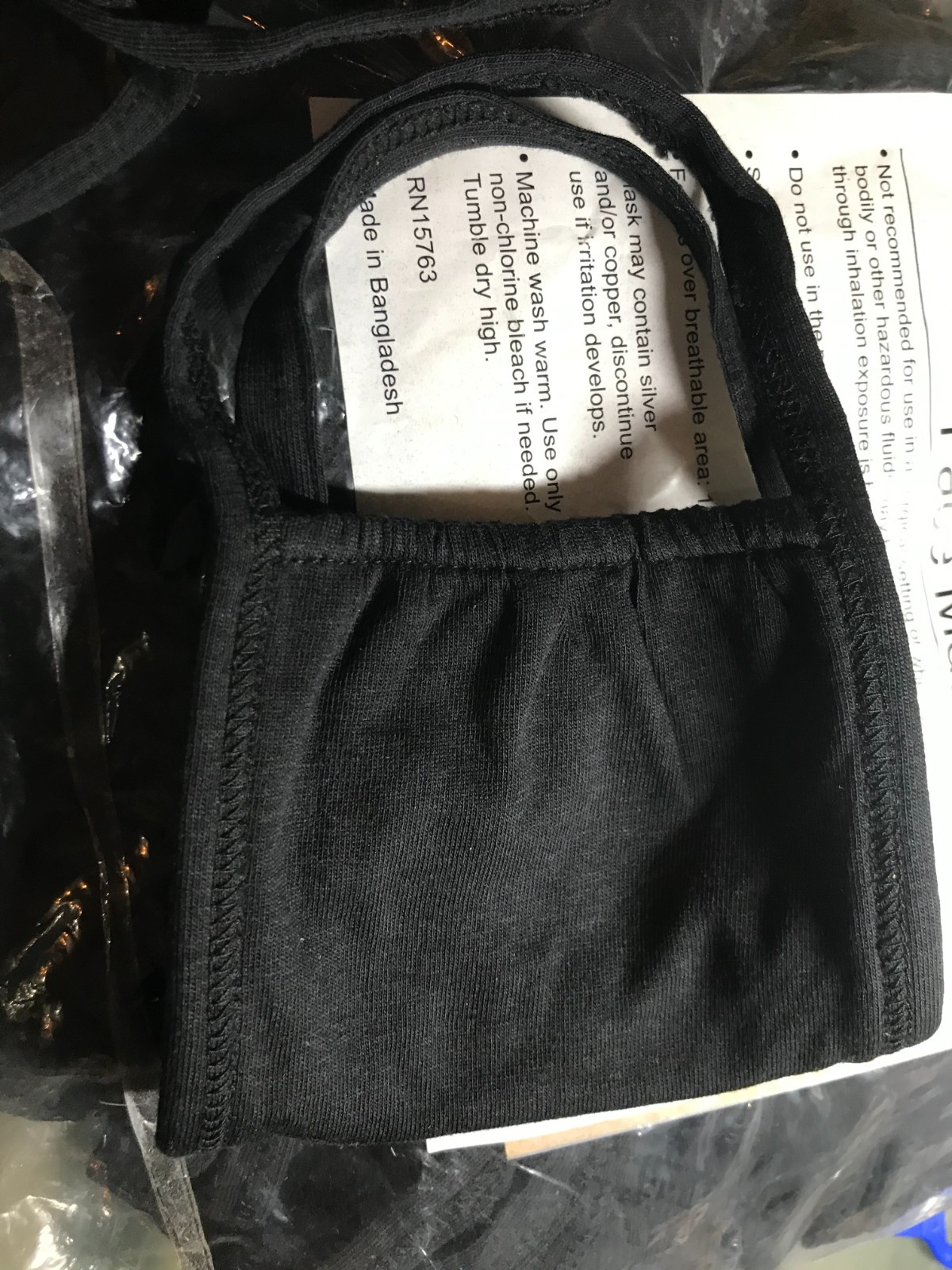 5 Black Cotton Cloth Face Masks – Washable Reusable- **Copper/Silver**