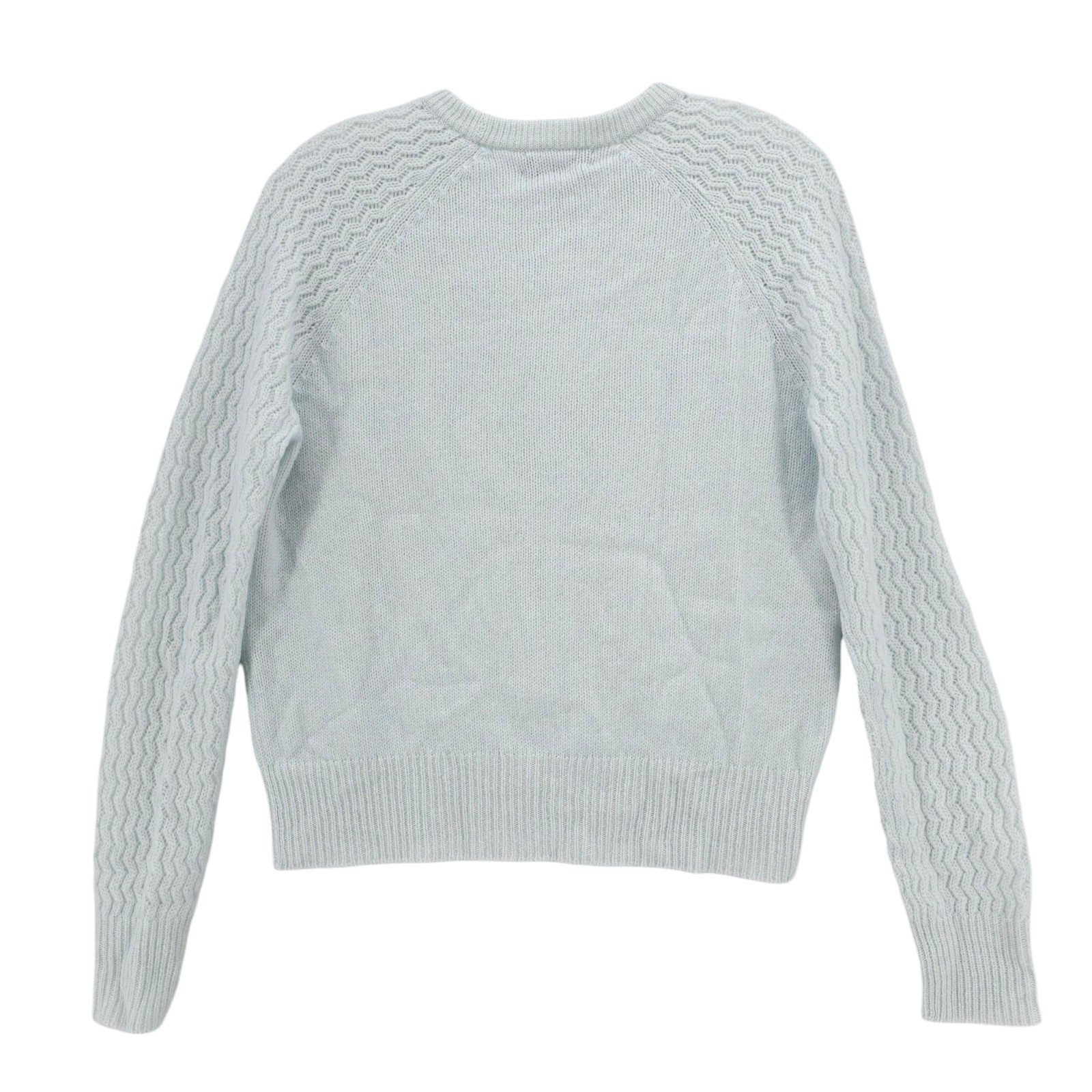 NWT AQUA 100% Cashmere Sweater Shell Stitch Sleeve Sky Ivory Blue Size XS
