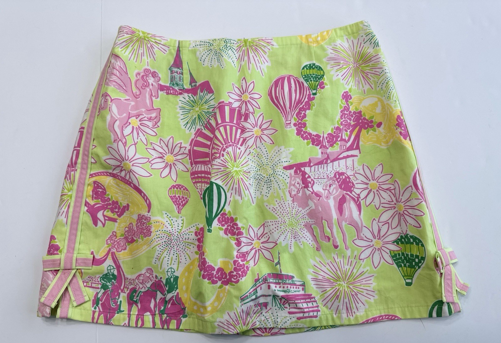 Lilly Pulitzer Derby Days Horses Palm Green Pink Simple Skirt Girls Size 14