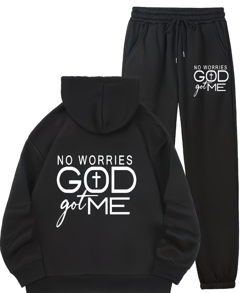 Women No Worries God Got Me Hoodie & Pants Set 2PC Sportswear Gym Suit S-XXL