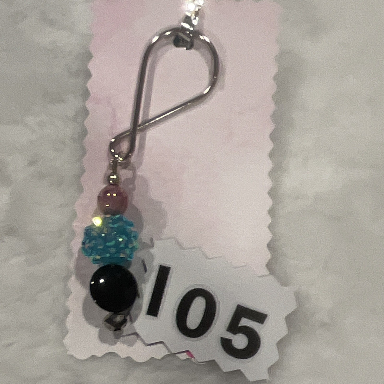 Silver/Blue/Black Beaded Metal/ zipper pull