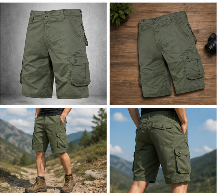 Men’s Tactical Cargo Shorts Army Green Multi Pocket Outdoor Hiking Work Shorts