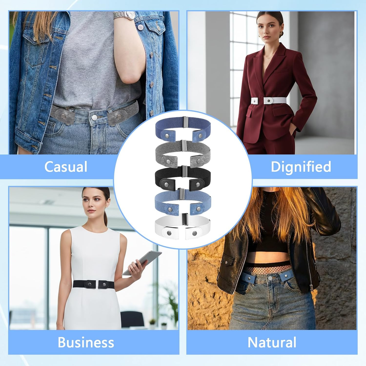 5Pcs No Buckle Stretch Belt for Women and Men Elastic Waist Belt, Comfortable