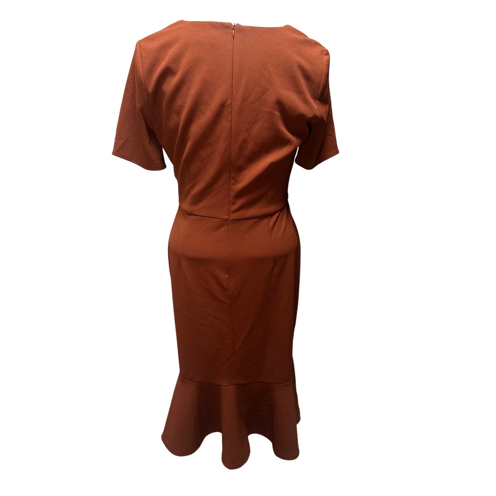 London Times Rust Twist Front Midi Dress 10 VNeck Mermaid Hem Cocktail Career