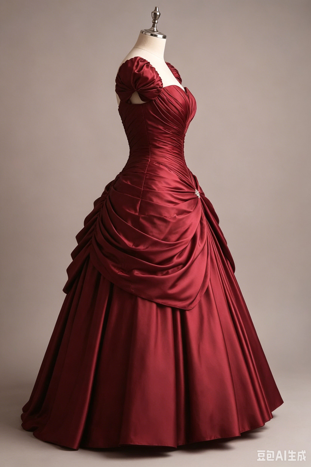 Burgundy Satin Off-Shoulder Ball Gown Prom Wedding Dresses With Puff Sleeves
