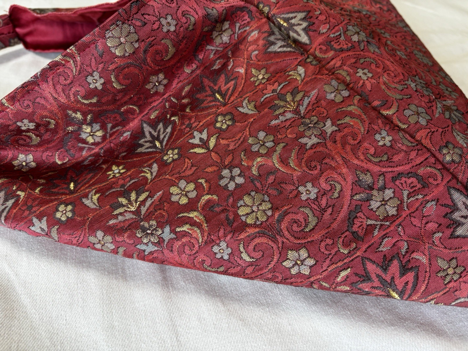Vintage One of a Kind Japanese Obi Silk Shoulder Bag Burgundy Floral Knot Bag