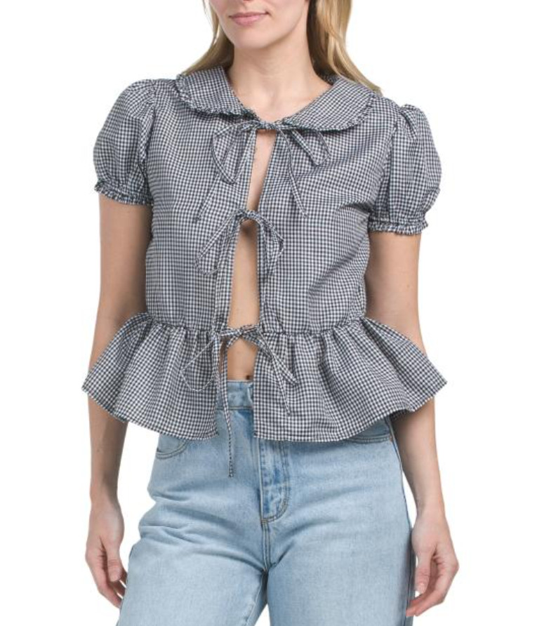 Gingham Shirt Peter Pan Collar Top Blouse Women’s US size XL Summer US Together