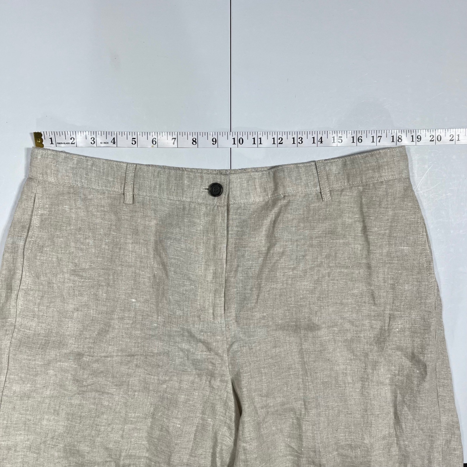 J.Crew Womens Beige Linen Shorts Elastic Back Waist Flat Front Old Money Preppy
