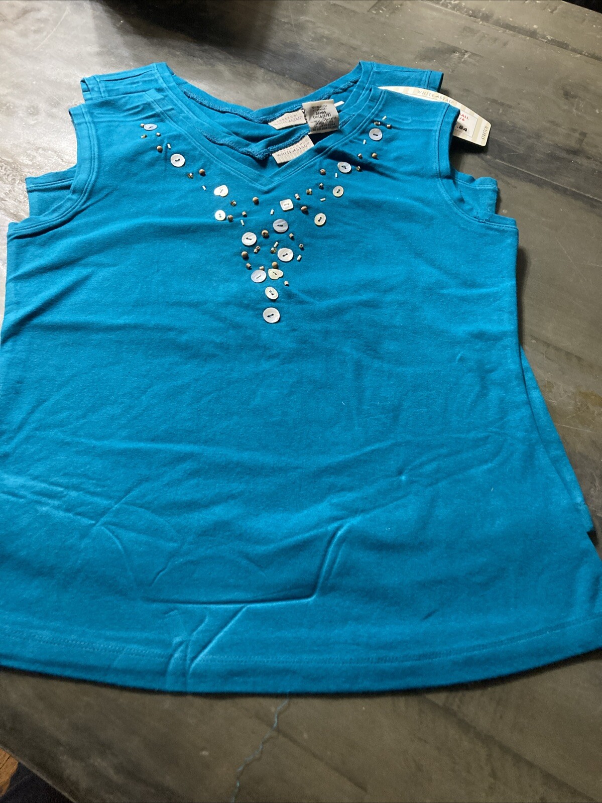 2 Pk White Stag Tank Top Small Sleeveless Pullover Blouse Shirt Cotton