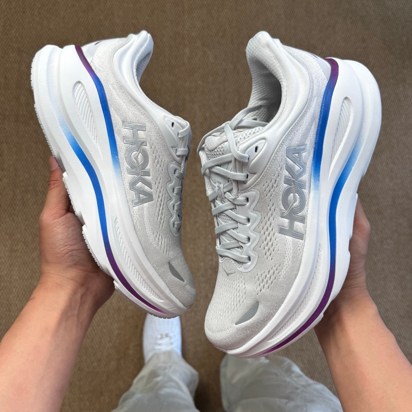 HOKA Bondi 9 Road-Running Shoes – Women’s, Color: Cosmic Grey/White, New.