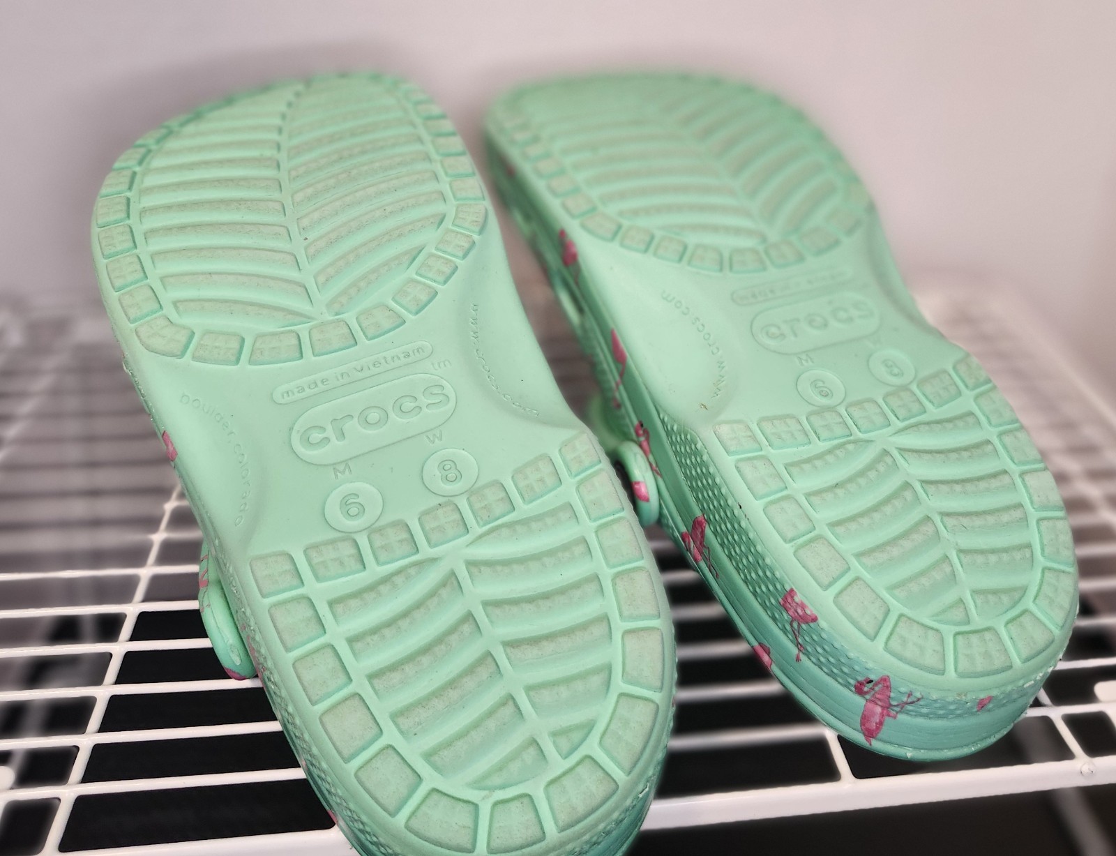 Crocs Classic Clogs Green Blue With Pink Flamingos Size W8 M6