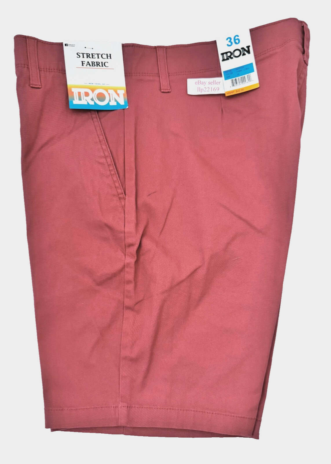 IRON CO Men’s Stretch Shorts (SIZE 36) Flex Waist Flat Front DARK CORAL New Tag