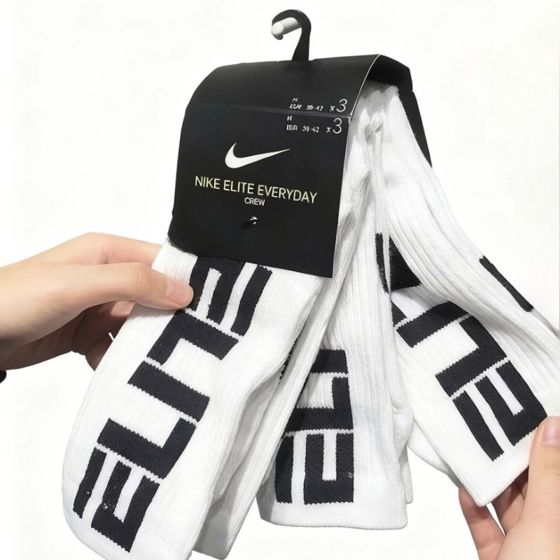 3 Pair ELITE EVERYDAY CUSHIONED CREW SOCKS Unisex White Size M